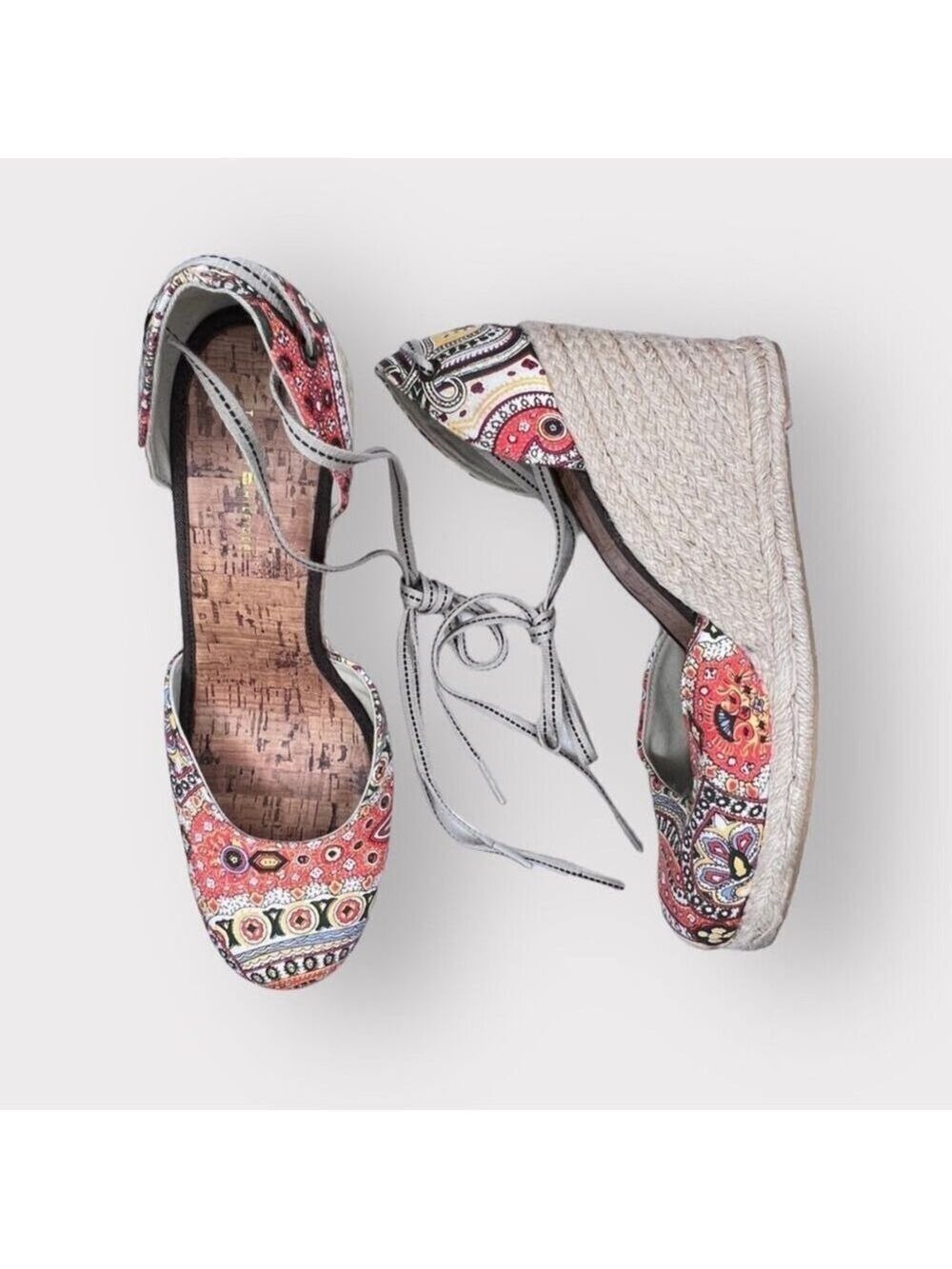 Tommy Hilfiger Womens Espadrille Wedges sz 10 High Heel Boho Paisley Cute Fabric